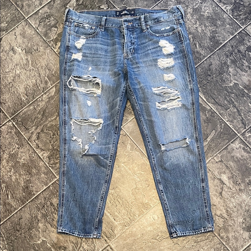 HOLLISTER Vintage Boyfriend Distressed Button-Fly Jeans Y2K Urban Streetwear